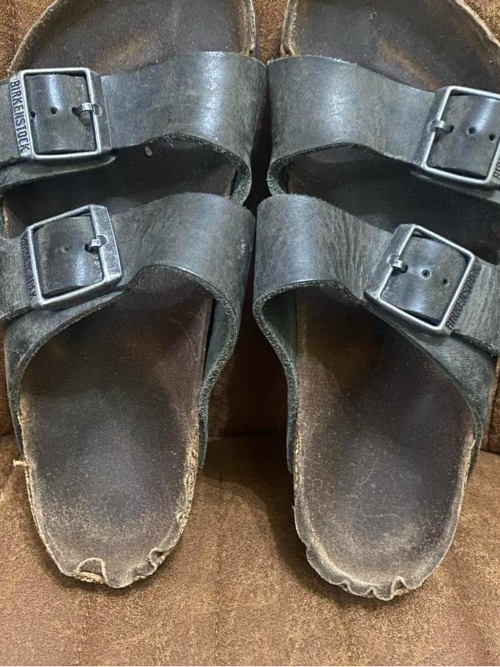 Birkenstock Black Two-Strap Sandals with Silver Buckles